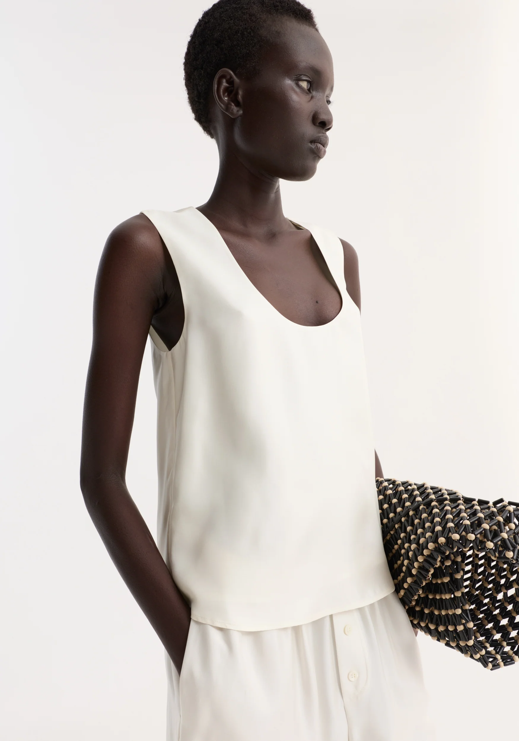 Scoop-neck silk top | cream - Image 4