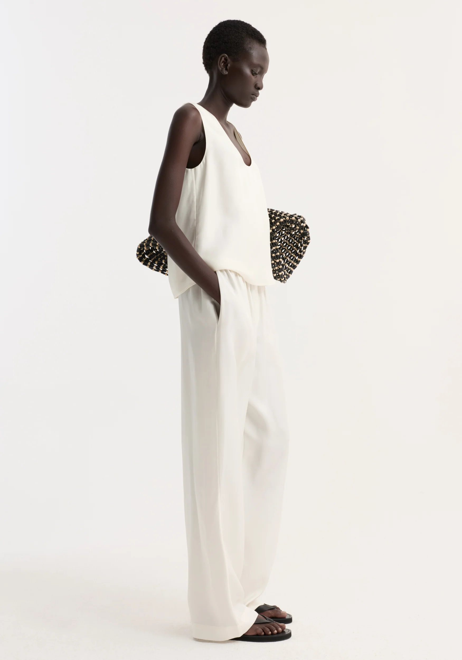 Scoop-neck silk top | cream - Image 5