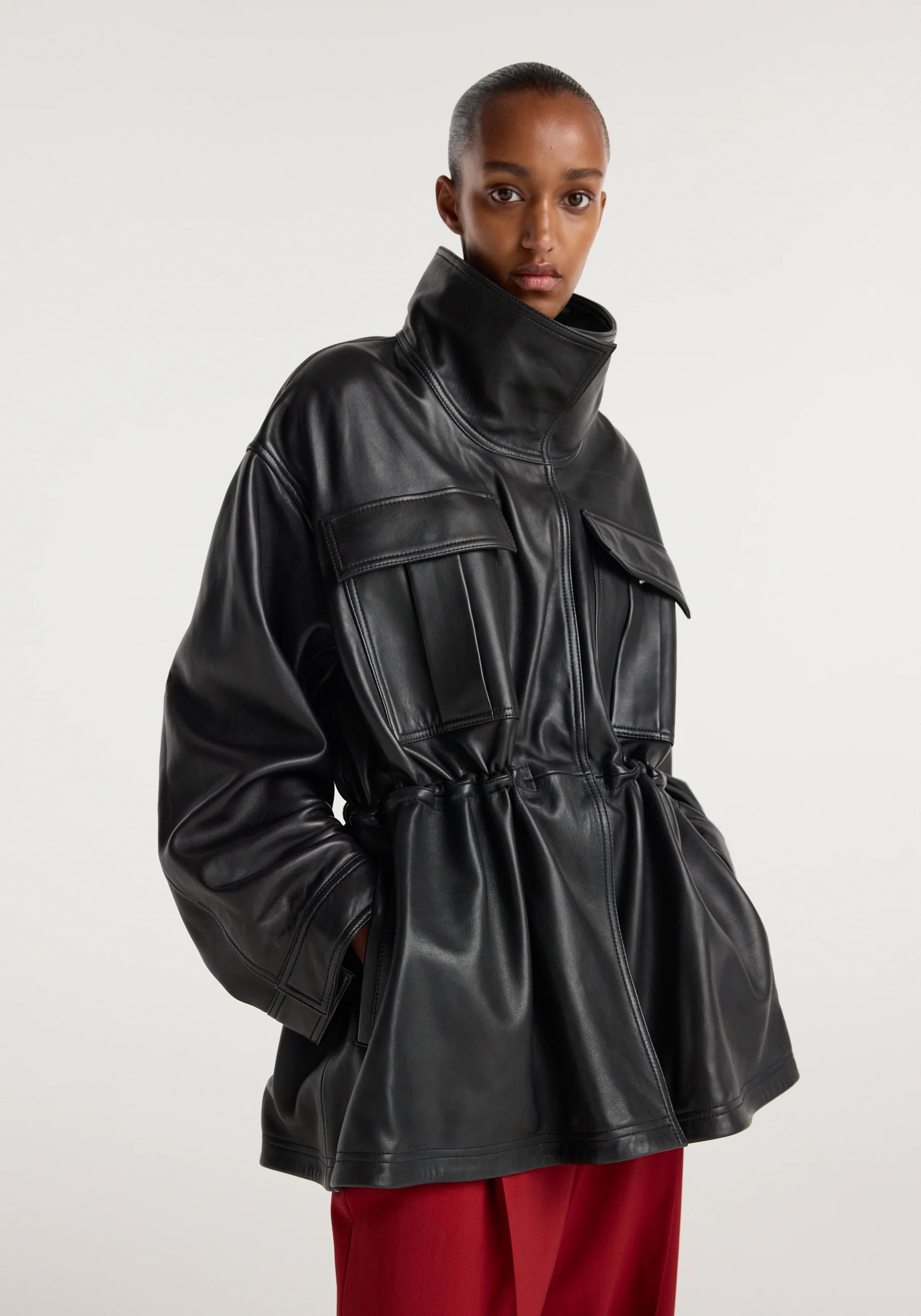 Sculptural leather jacket | black - Image 3