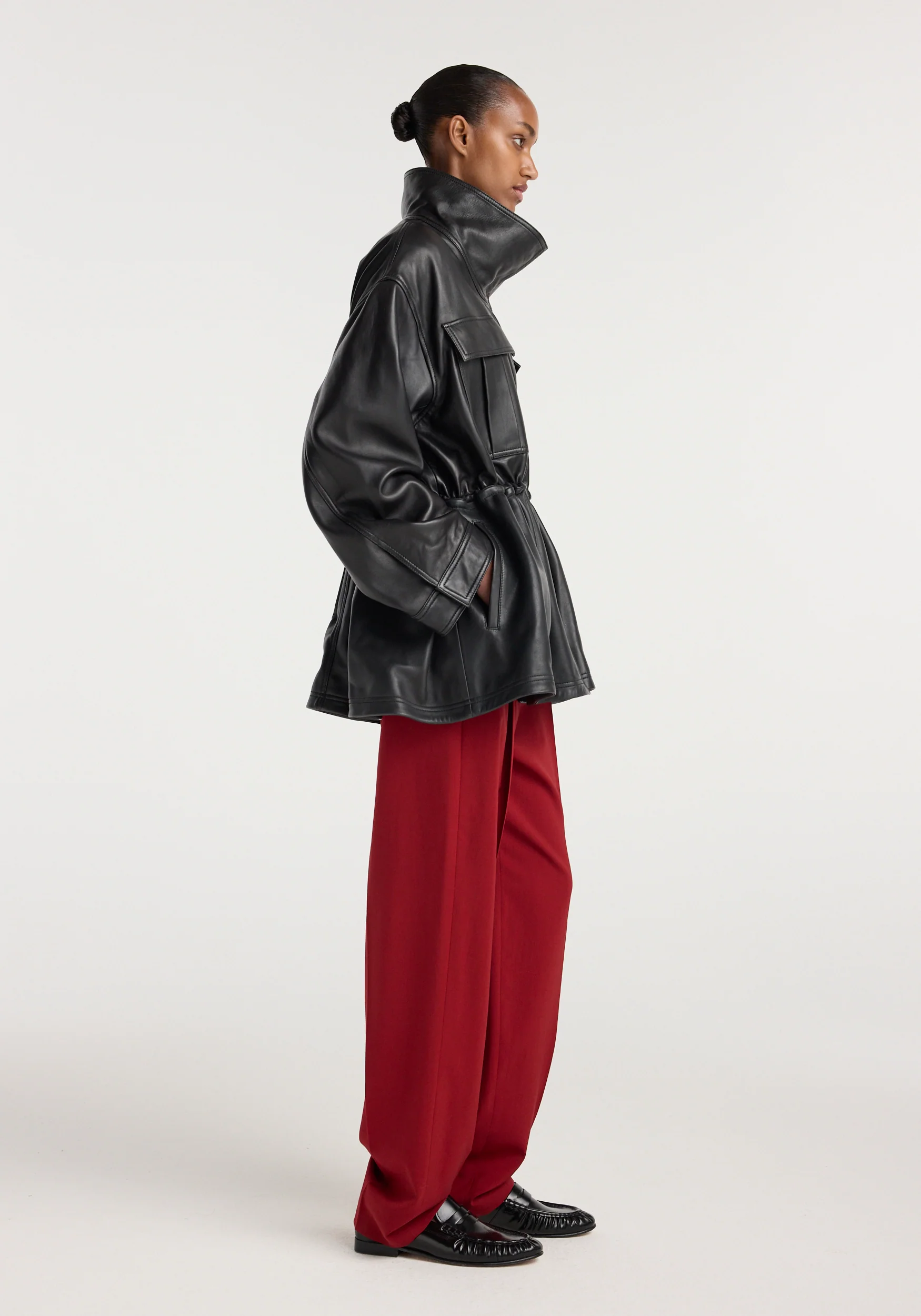 Sculptural leather jacket | black - Image 4