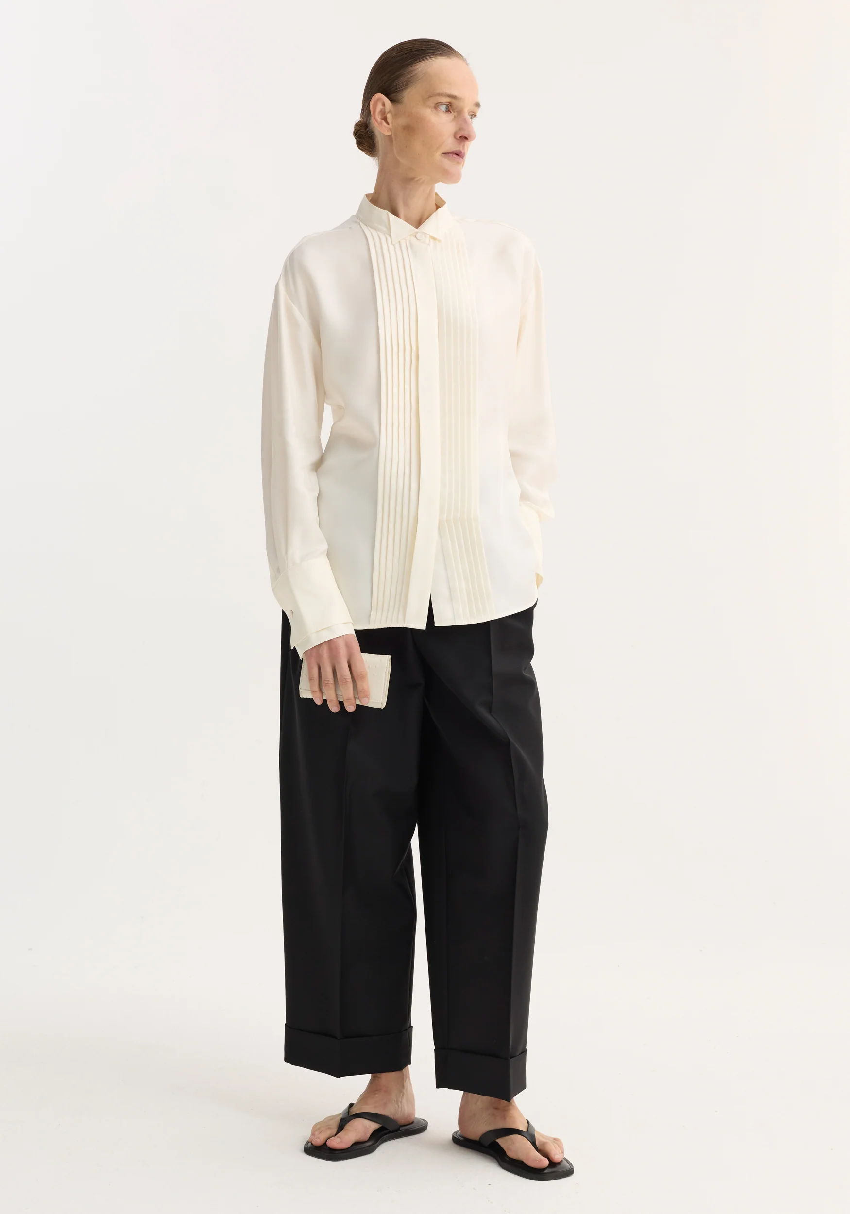 Shaped tuxedo silk shirt | cream - Image 2