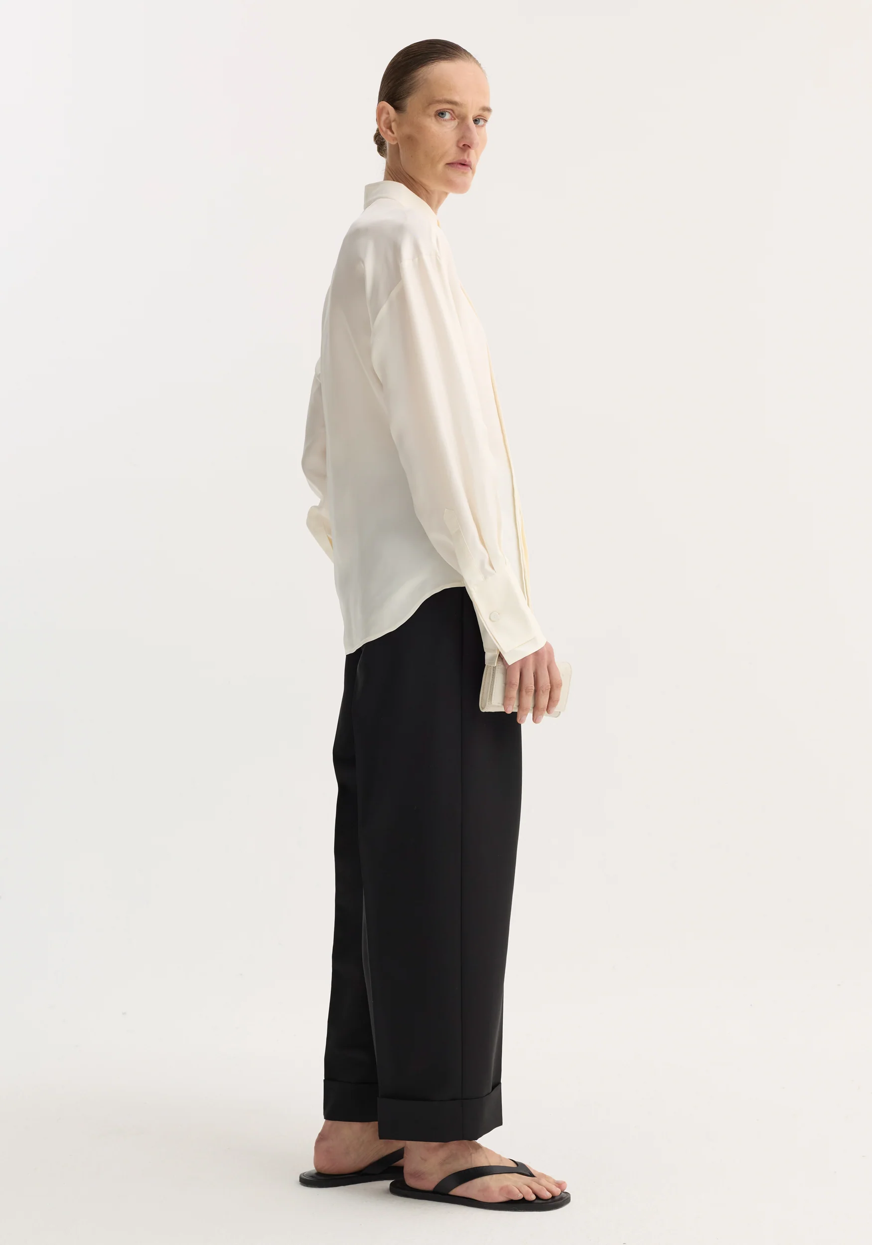 Shaped tuxedo silk shirt | cream - Image 4