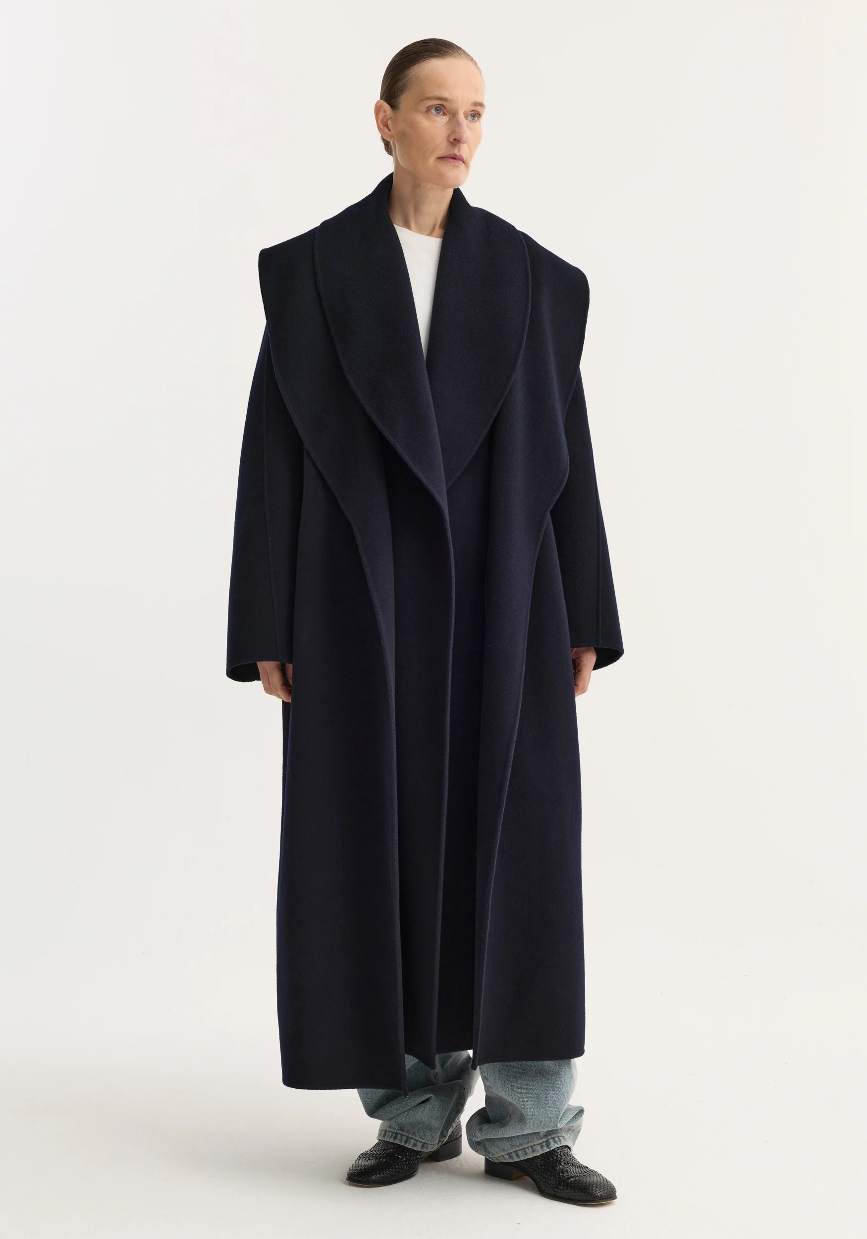 Signature double-faced scarf coat | navy - Image 3