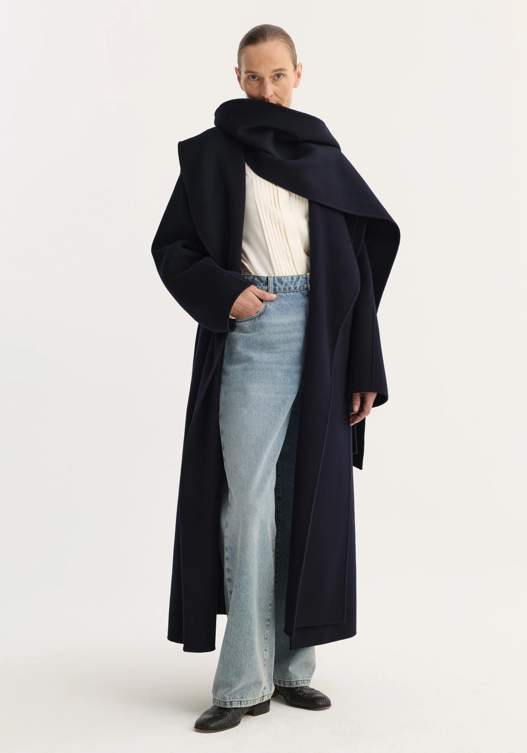 Signature double-faced scarf coat | navy - Image 4