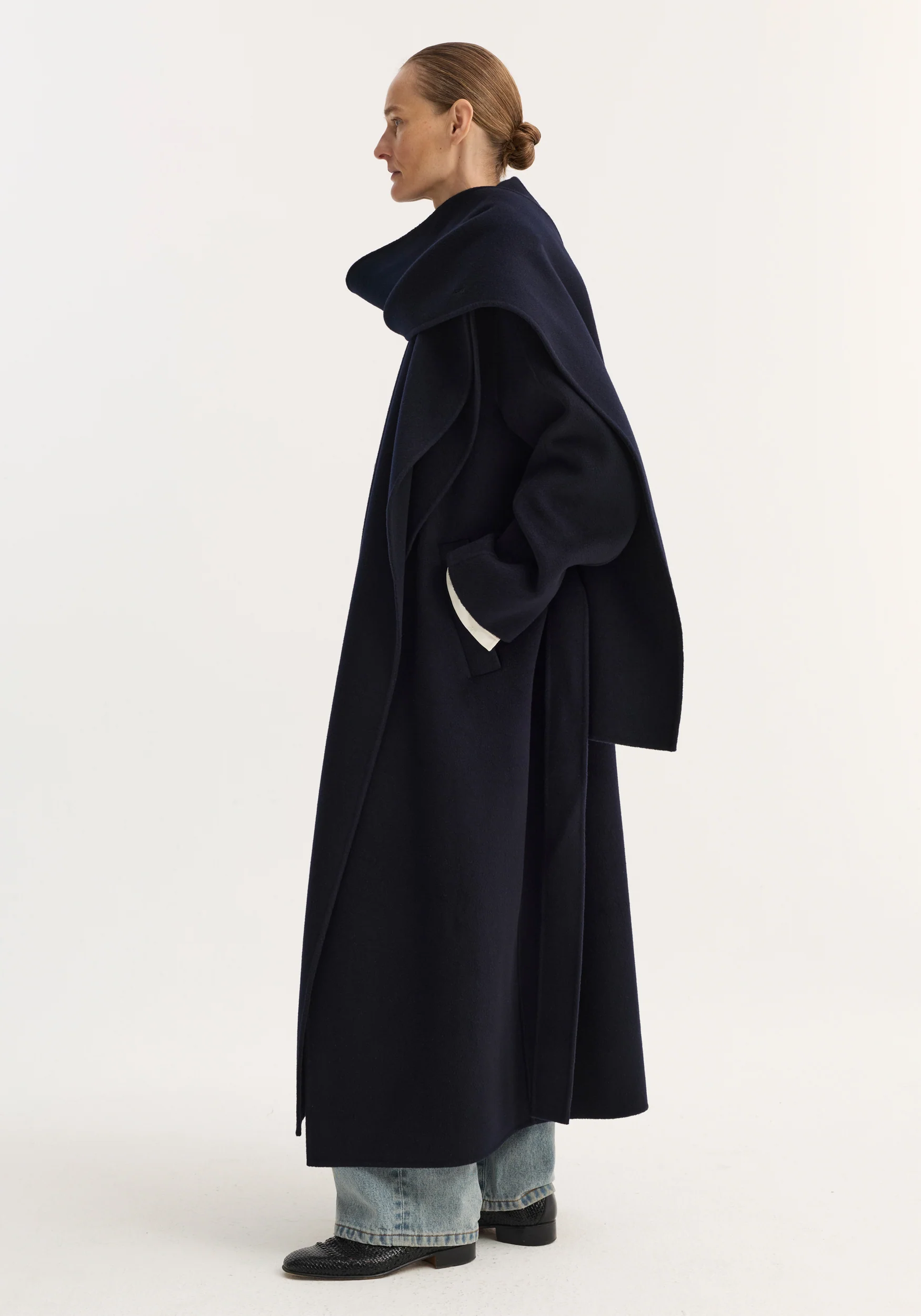 Signature double-faced scarf coat | navy - Image 6