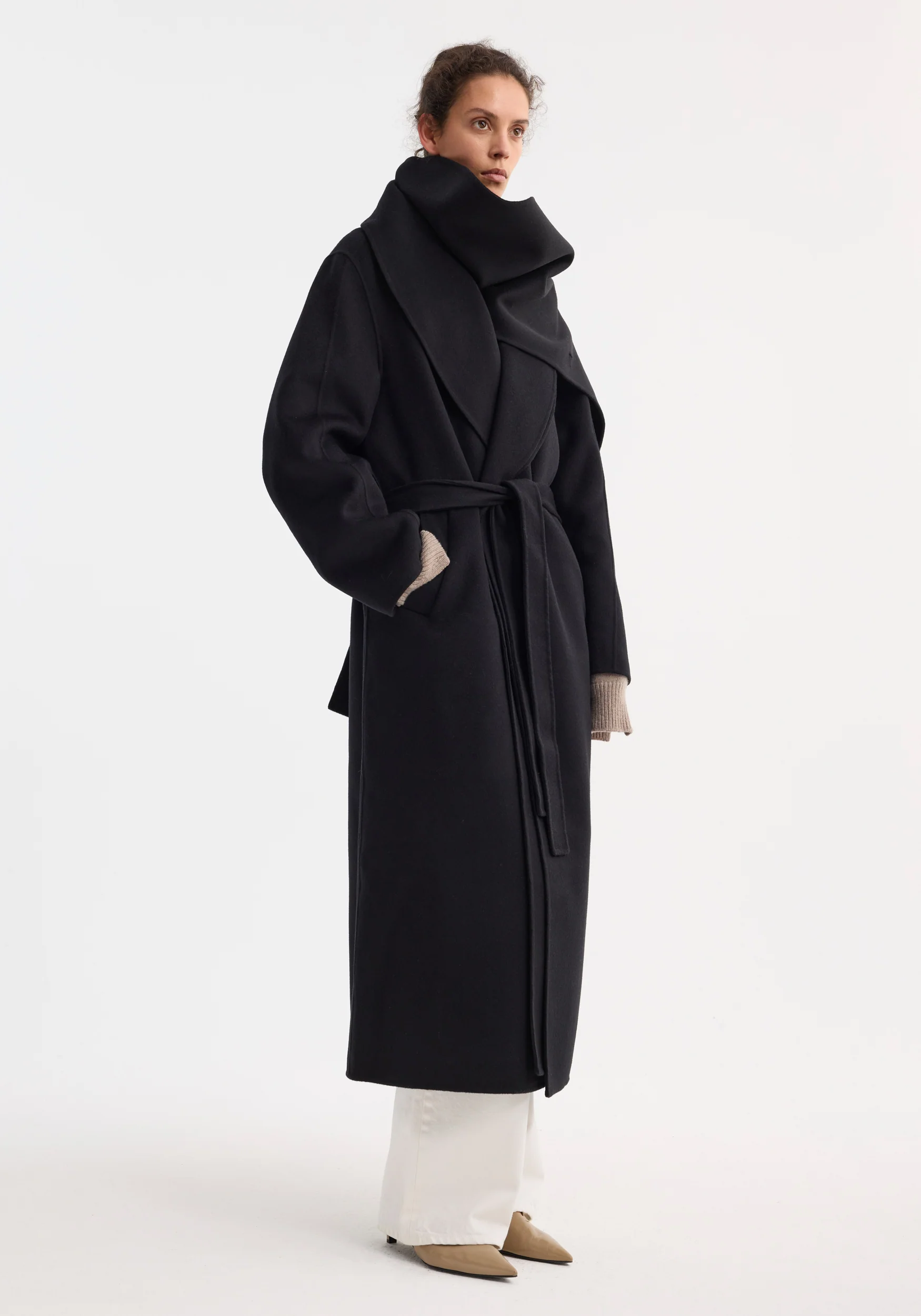 Signature double-faced scarf coat with belt | black - Image 3