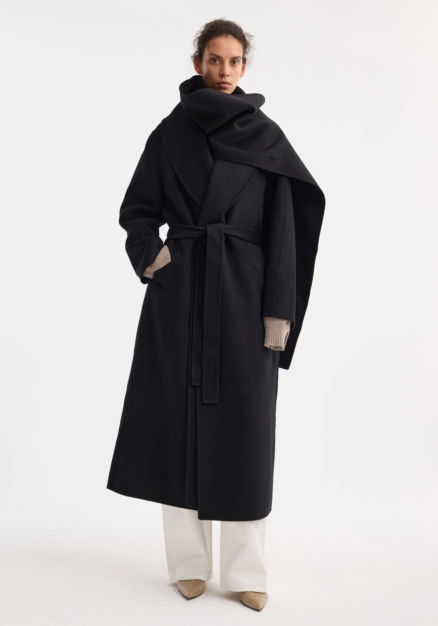 Signature double-faced scarf coat with belt | black - Image 4
