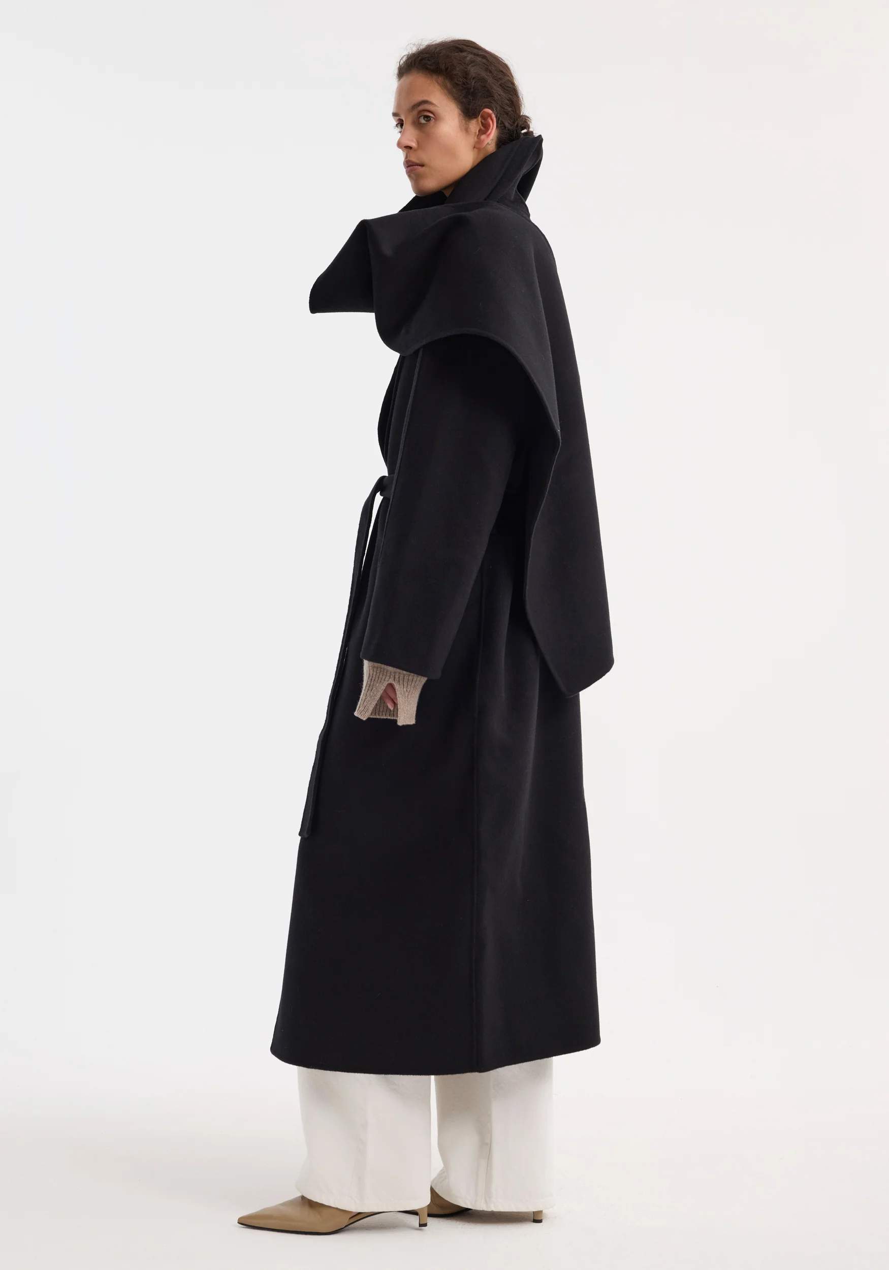 Signature double-faced scarf coat with belt | black - Image 7