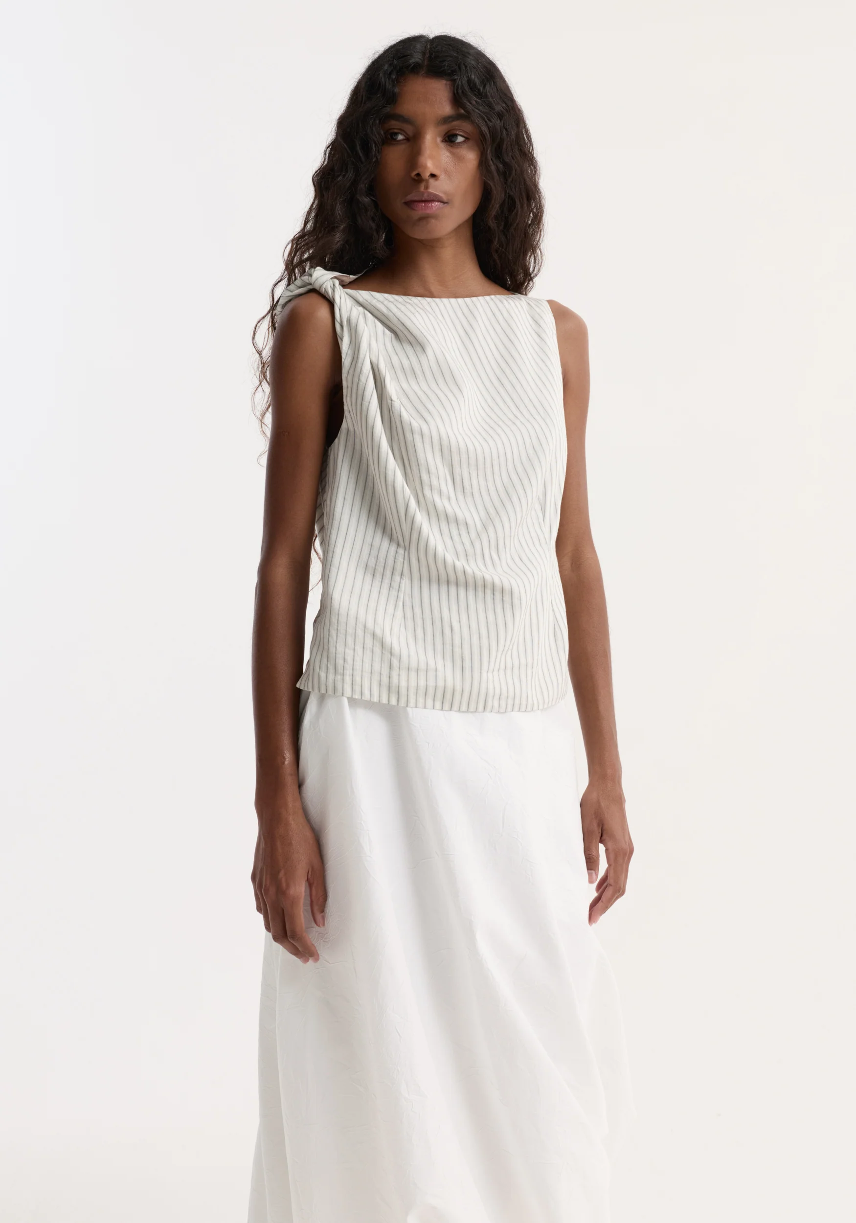 Silk-blend draped top | fine stripe - Image 3