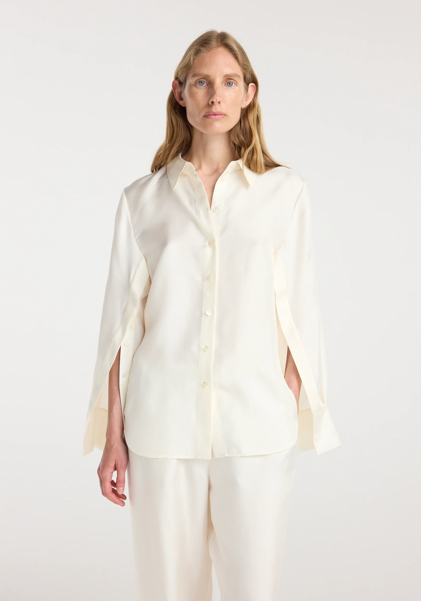 Silk open-sleeve detailed shirt | cream - Image 5