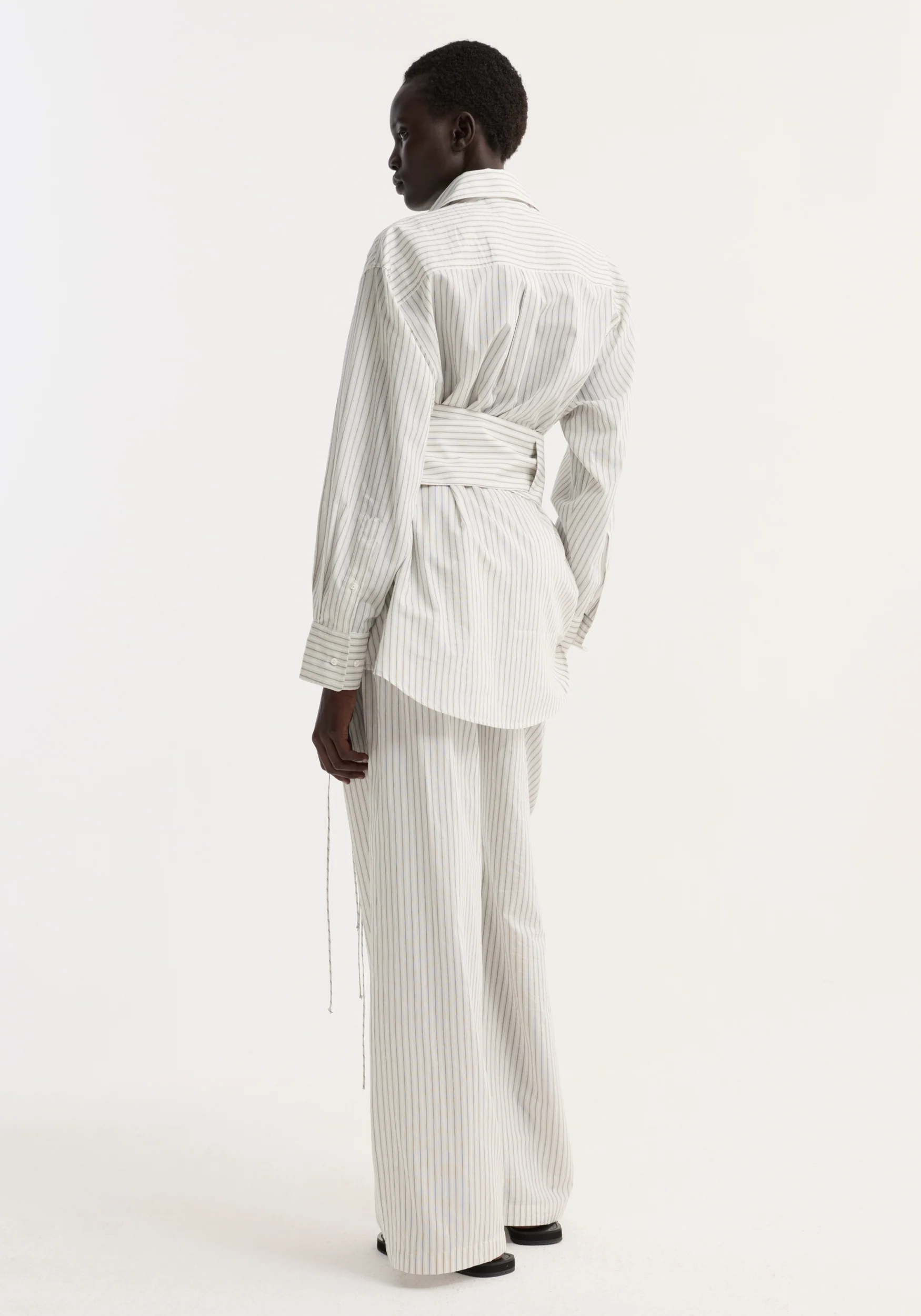 Silk stripe belted shirt | fine stripe - Image 5