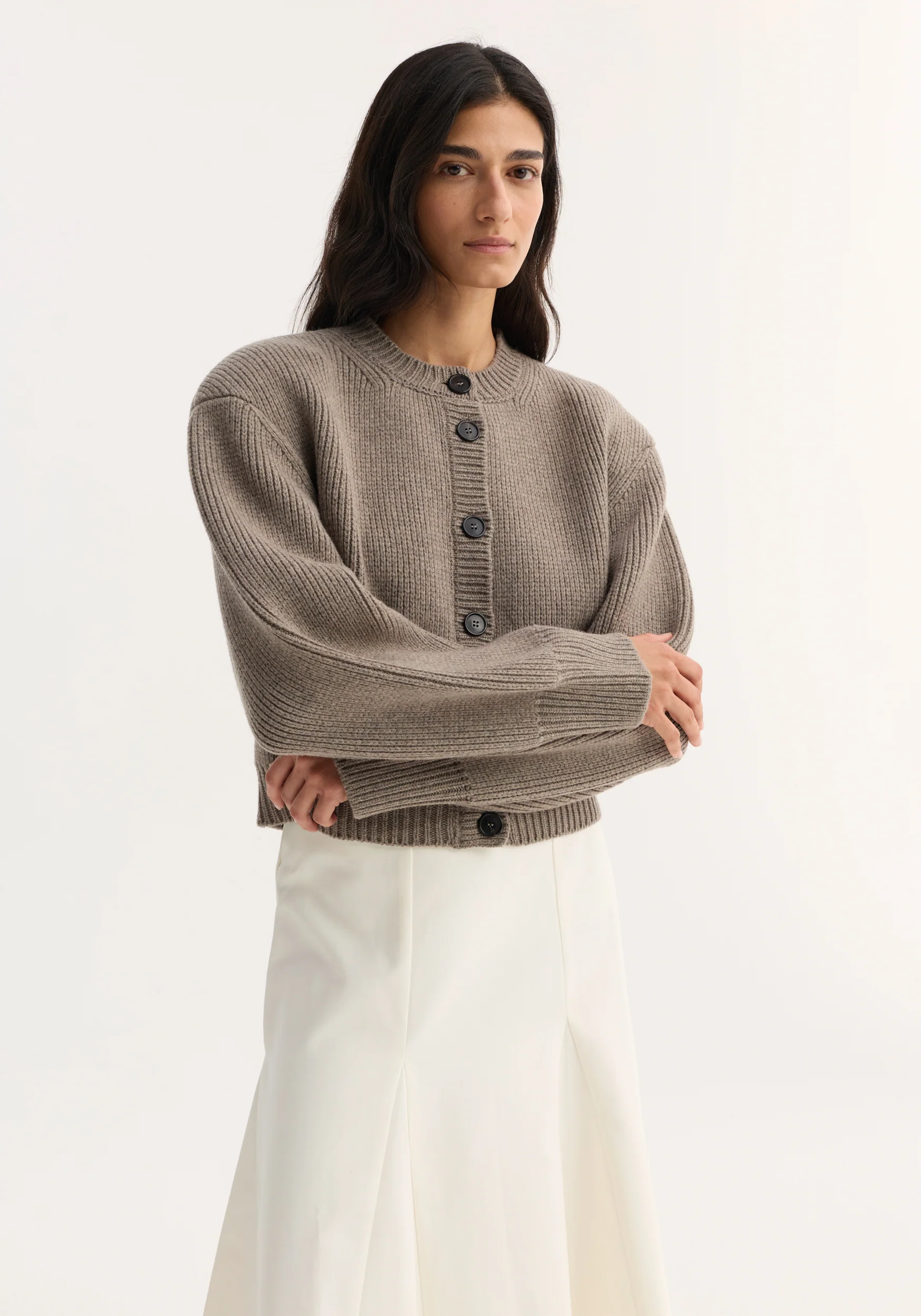 Statement shoulder cardigan | clay melange - Image 5