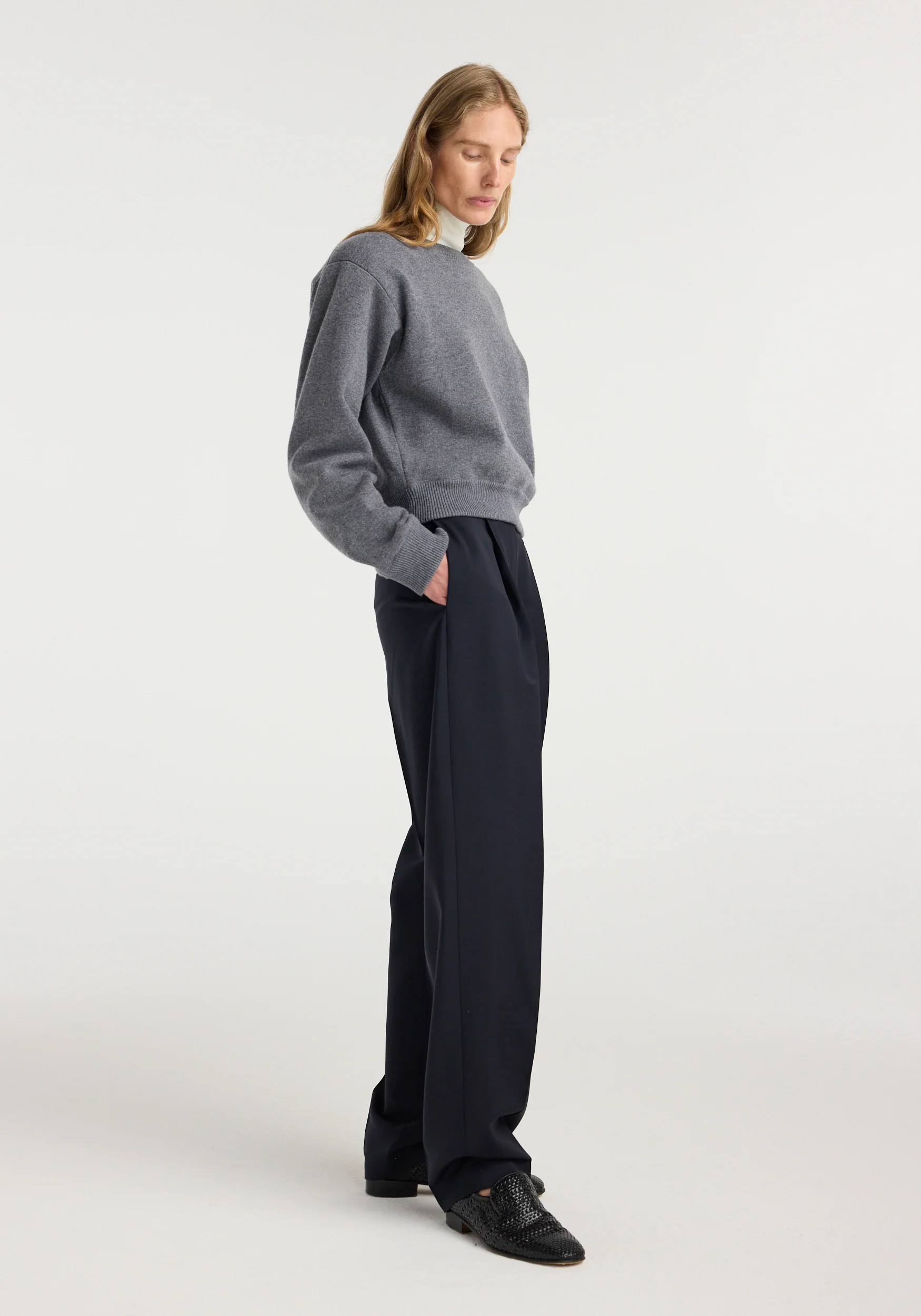 Statement shoulder crewneck | mid grey melange - Image 3