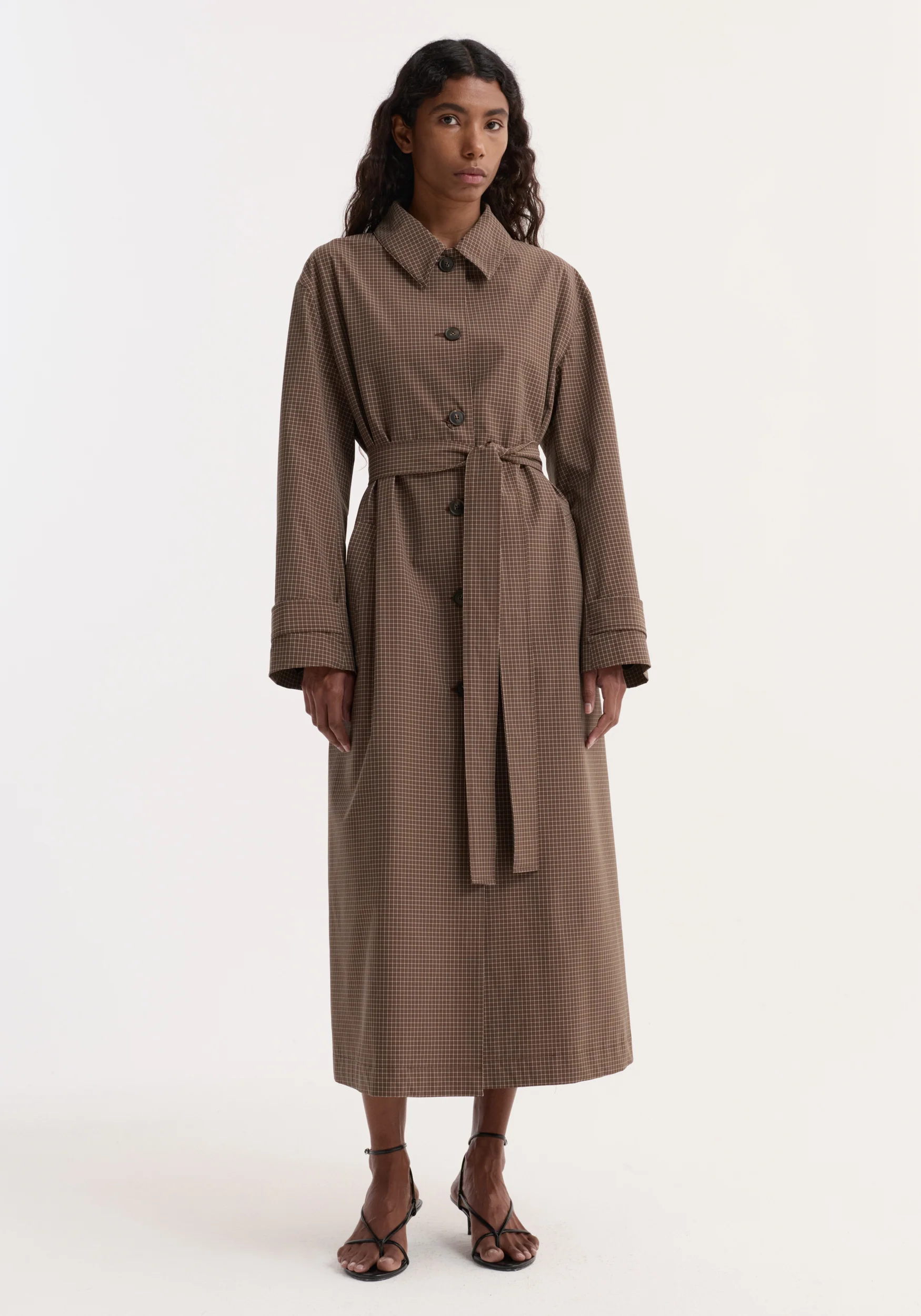 Technical check belted coat | brown multi check - Image 4