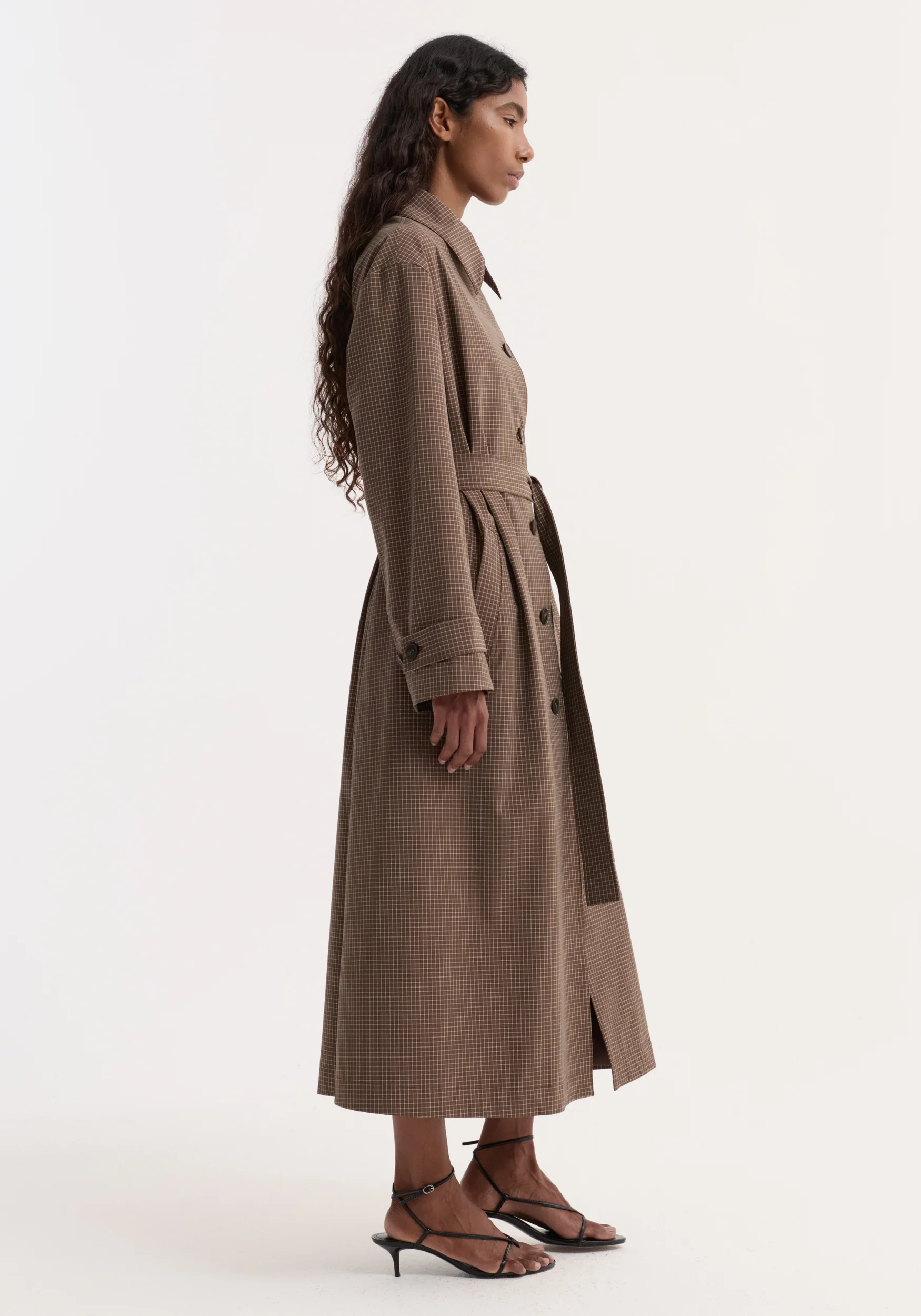 Technical check belted coat | brown multi check - Image 5