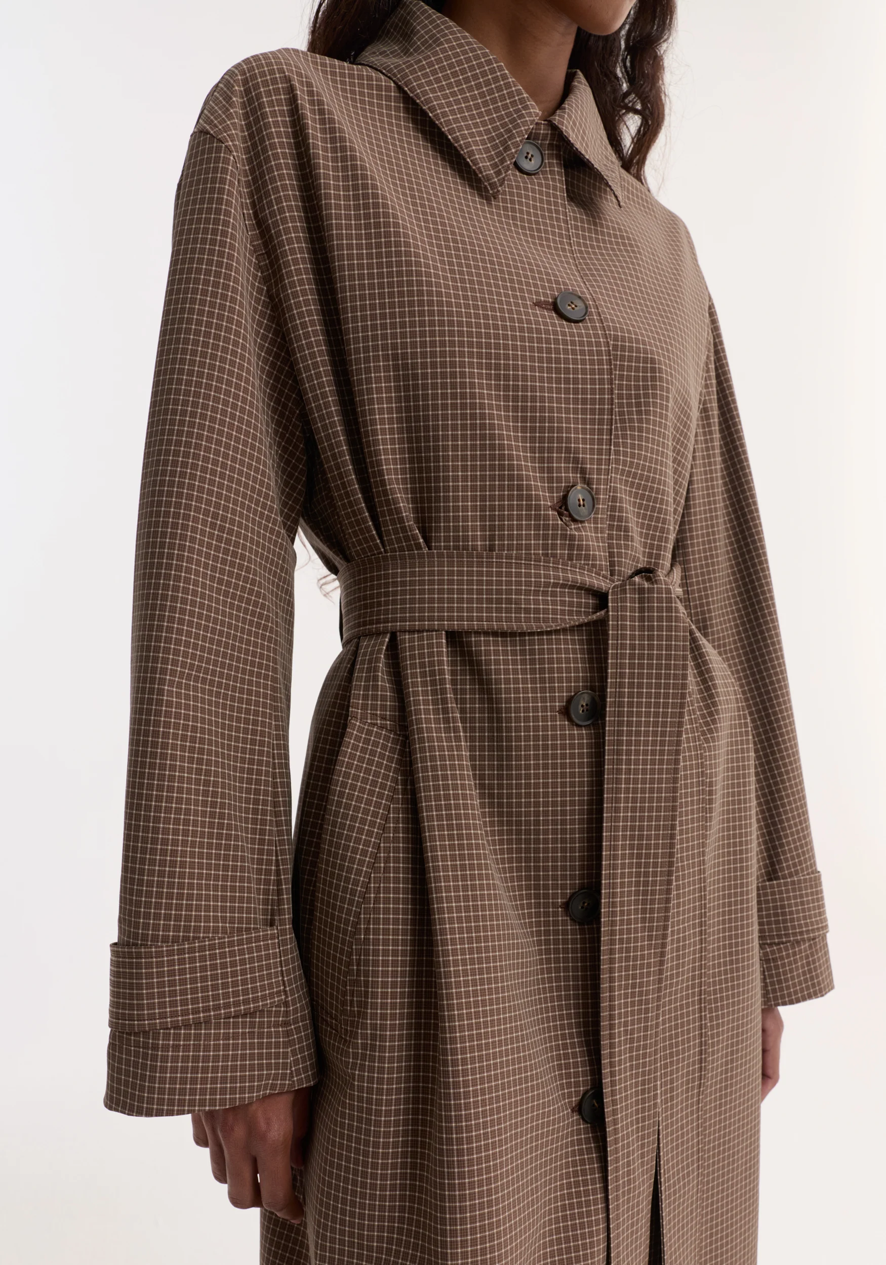 Technical check belted coat | brown multi check - Image 6