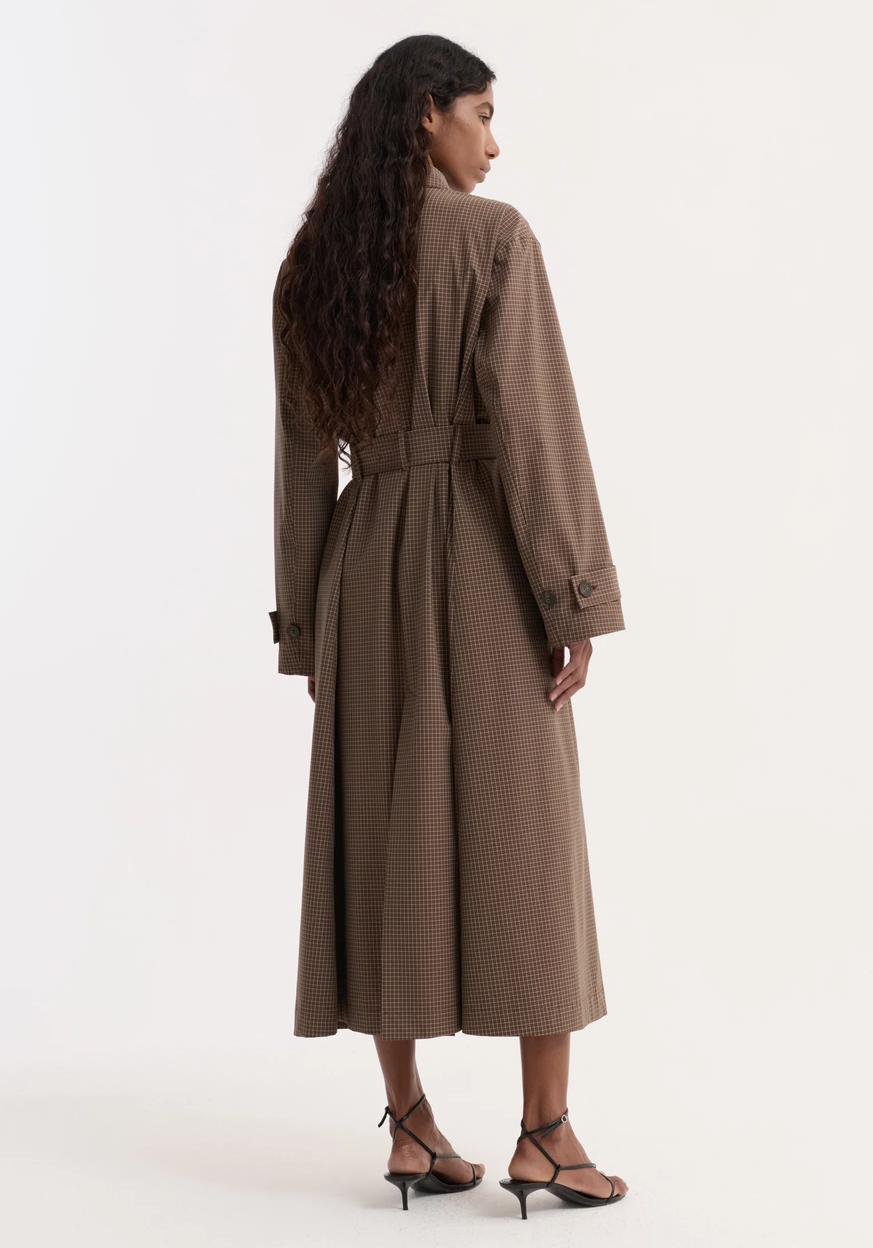 Technical check belted coat | brown multi check - Image 7