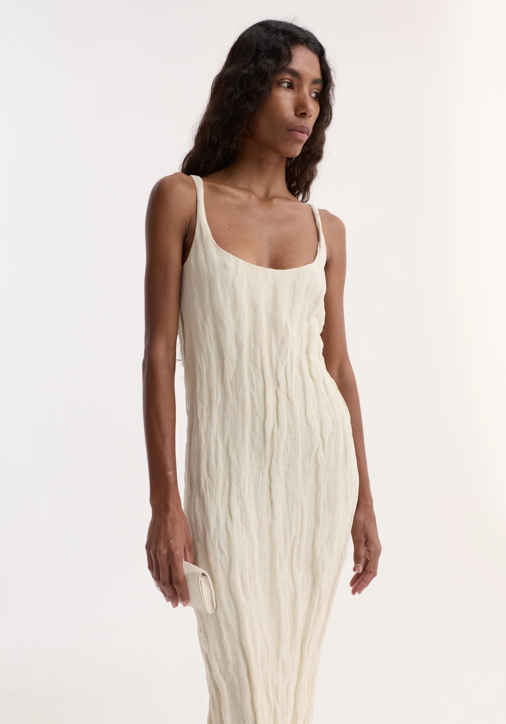 Textured square neck dress | cream - Image 3