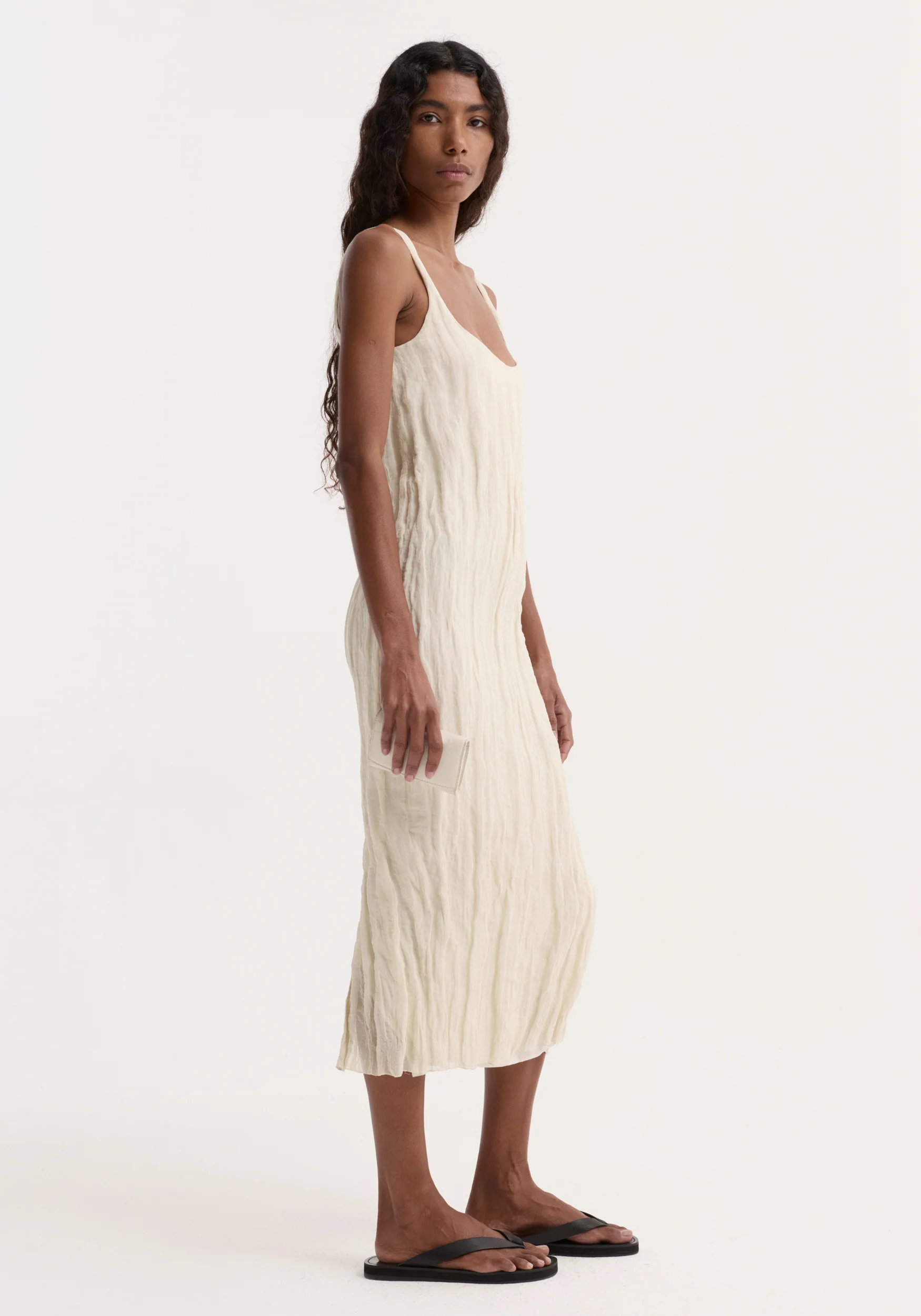 Textured square neck dress | cream - Image 5