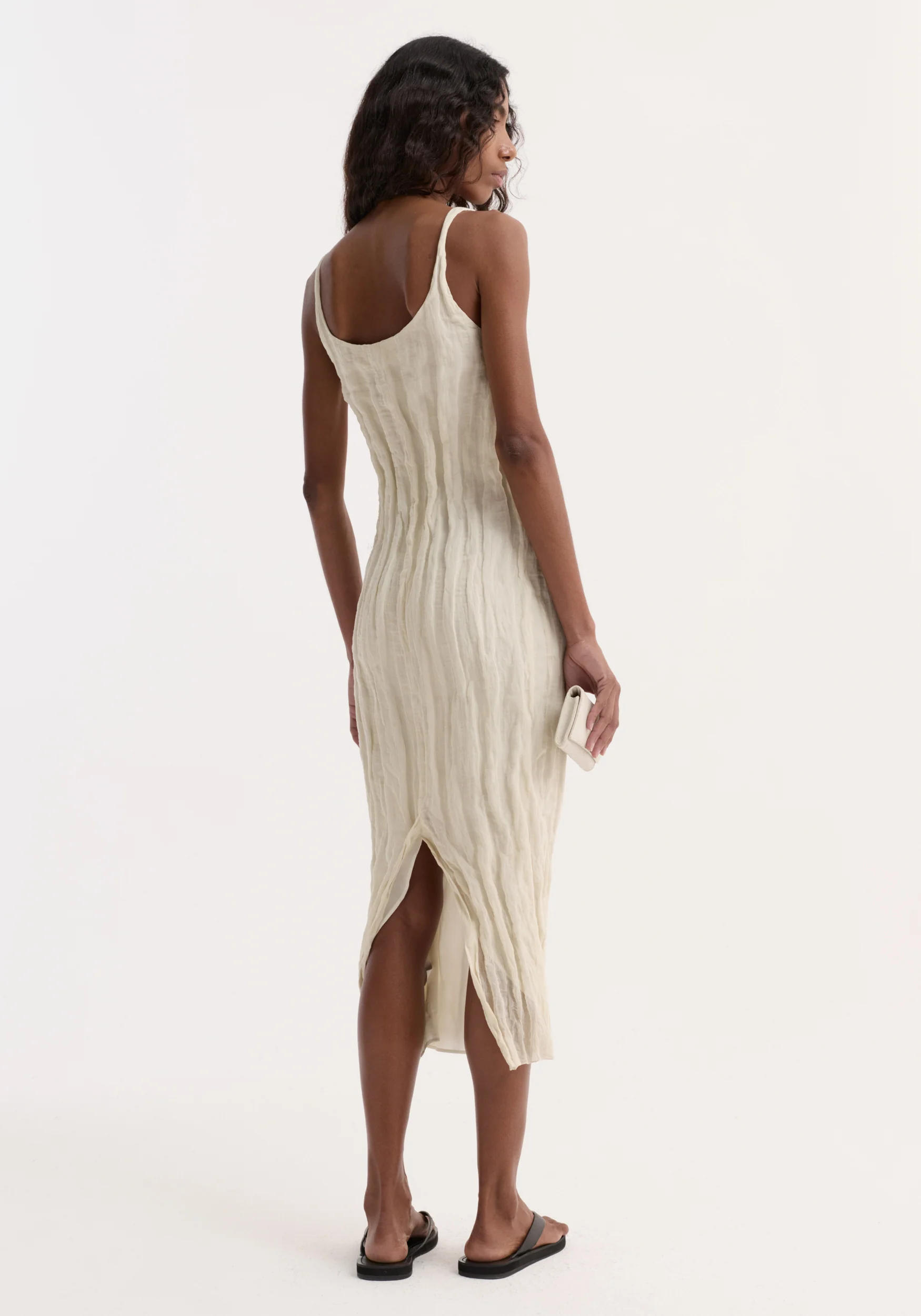 Textured square neck dress | cream - Image 6