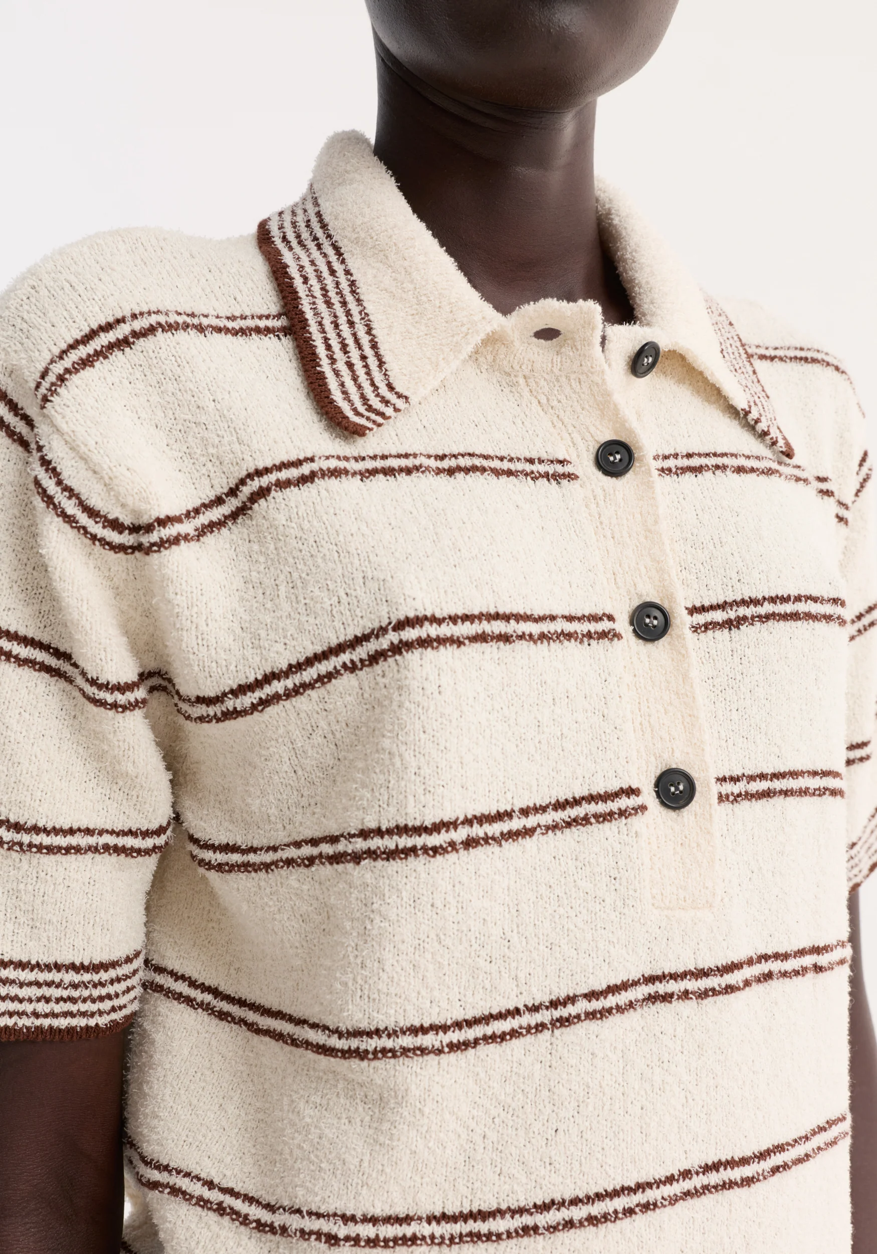 Towelling striped polo | cream / brown stripe - Image 4