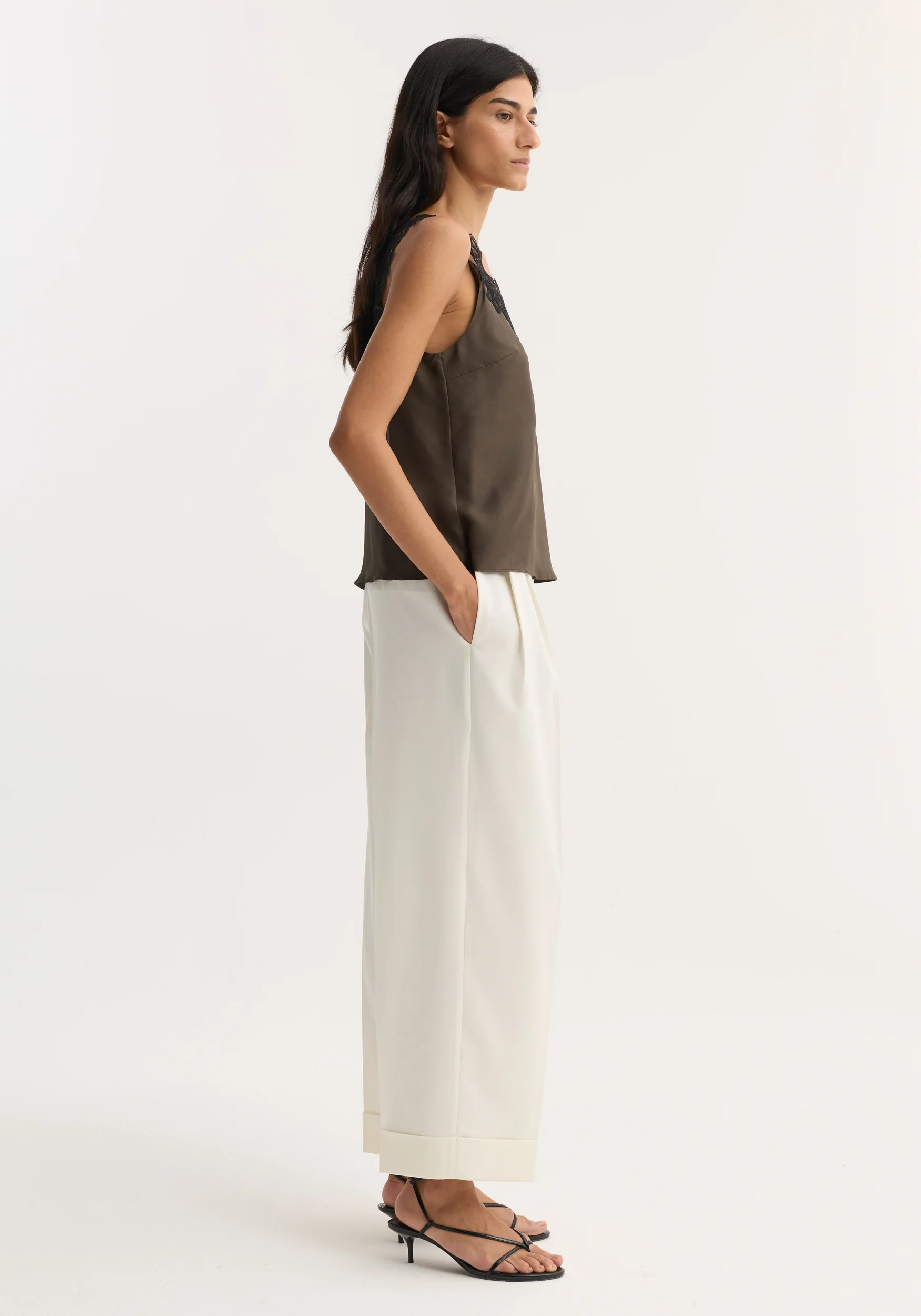 V-neck silk lace top | earth - Image 4
