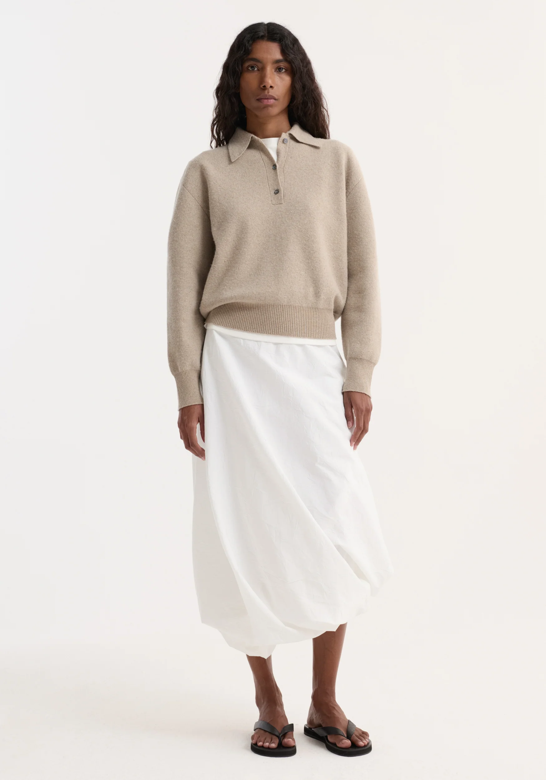 Wool cashmere polo | stone melange