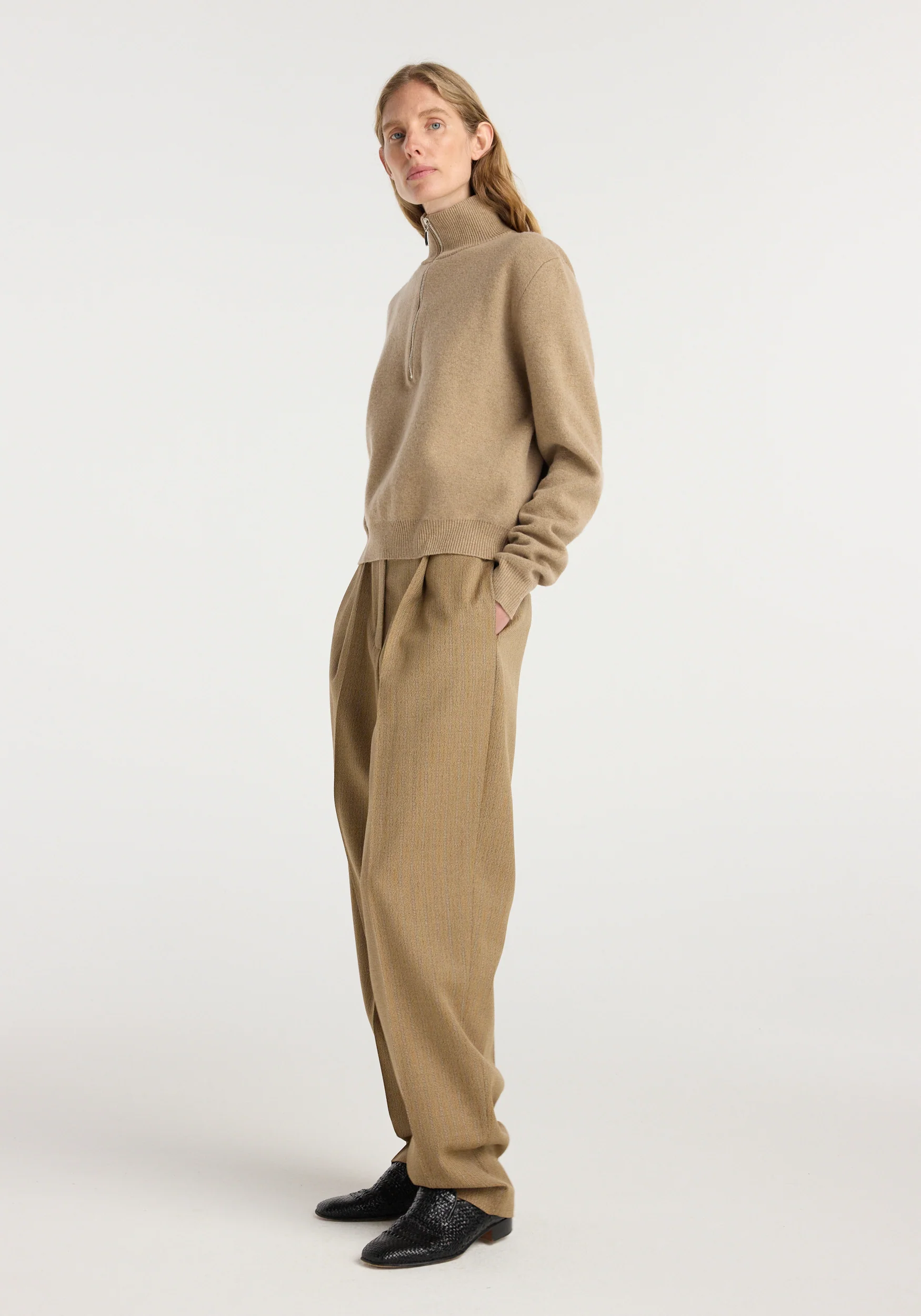 Zipped mouliné polo | camel - Image 5